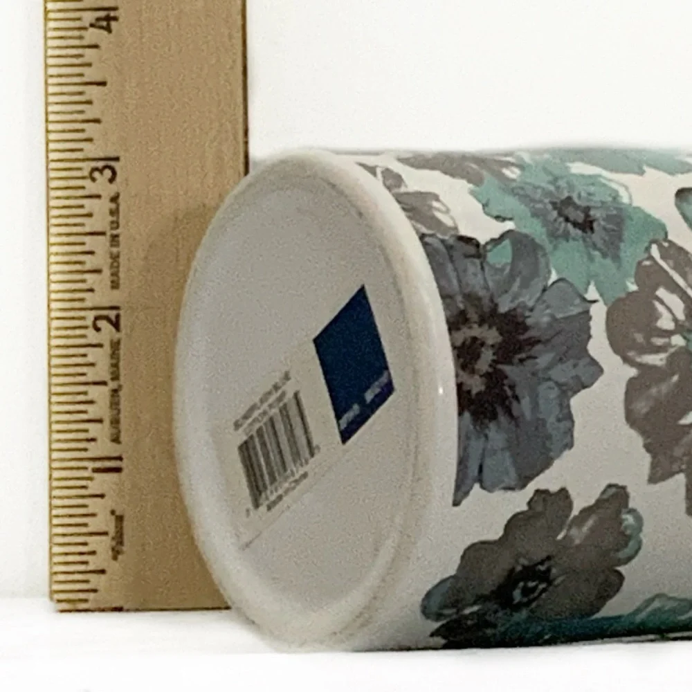 Sunburst Blue Grey Moth Clay Floral Ceramic Soap Lotion Dispenser 16 Oz
